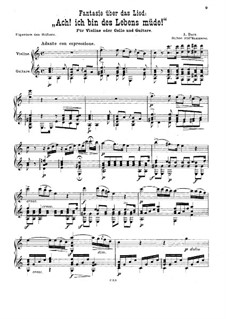 Фантазия на тему песни 'Ach! ich bin des Lebens müde!': Для скрипки (или виолончели) и гитары by Адам Дарр