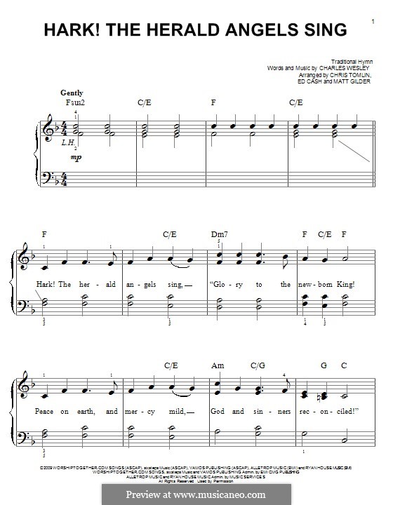 Hark! The Herald Angels Sing: Для фортепиано by Charles Wesley, Jr.