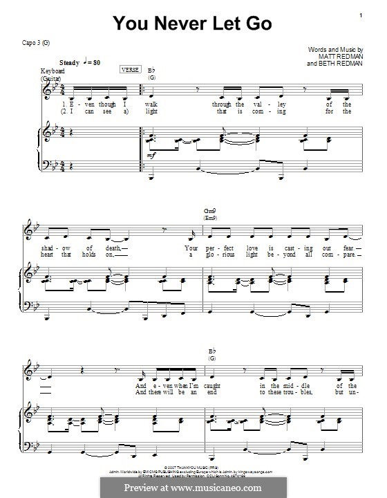 You Never Let Go: Для голоса и фортепиано (или гитары) by Matt Redman, Beth Redman