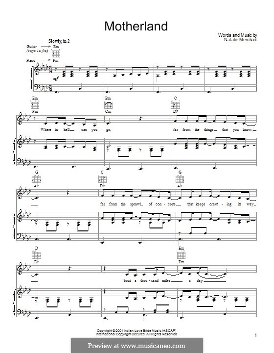 Motherland: Для голоса и фортепиано (или гитары) by Natalie Merchant
