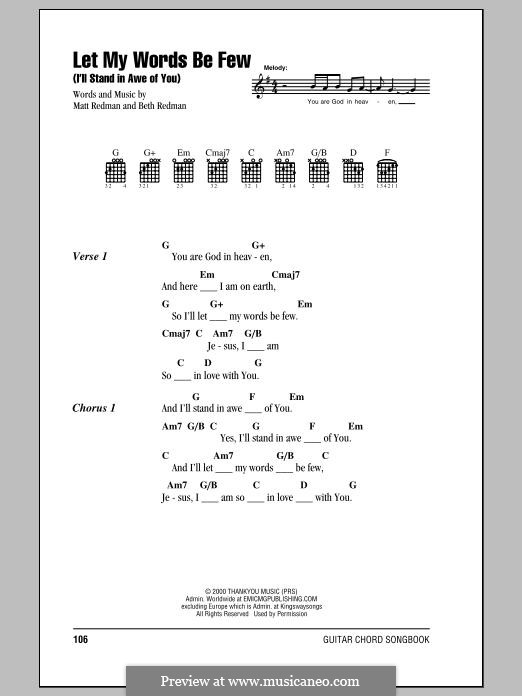 Let My Words Be Few (I'll Stand in Awe of You): Текст, аккорды by Matt Redman, Beth Redman