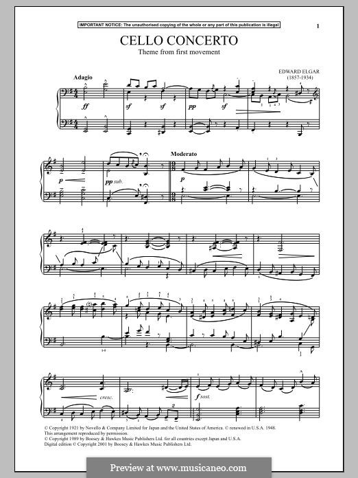 Концерт для виолончели с оркестром, Op.85: Movement I. Theme, for piano by Эдуард Элгар