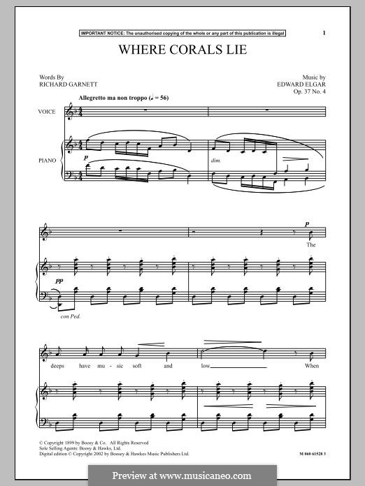 Морские этюды, Op.37: No.4 Where Corals Lie, for voice and piano by Эдуард Элгар