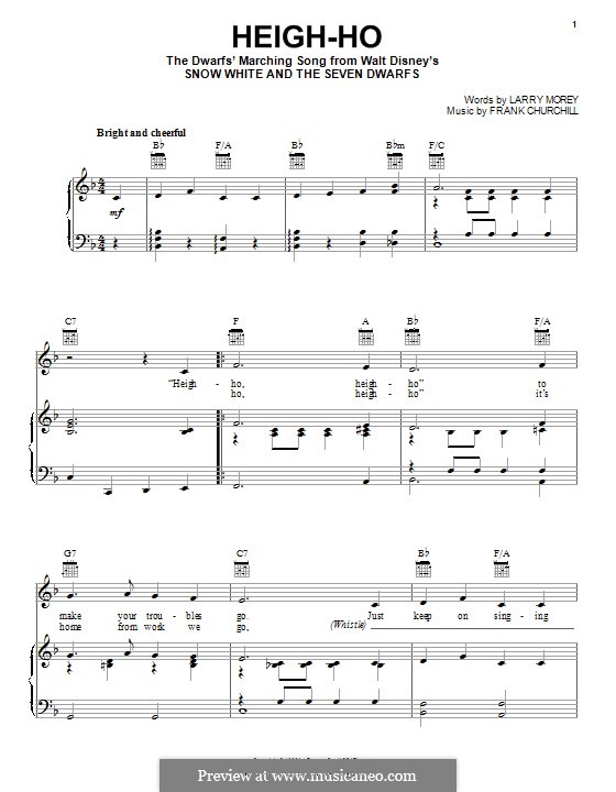 Heigh-Ho (from Walt Disney's Snow White and the Seven Dwarfs): Для голоса и фортепиано (или гитары) by Frank Churchill