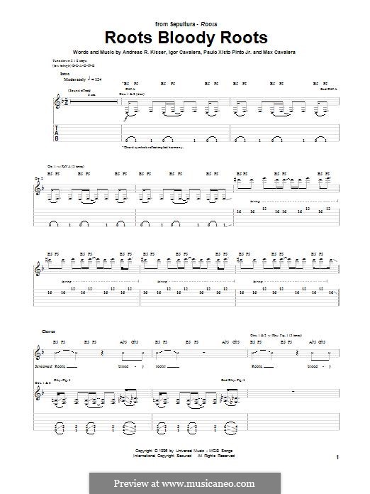 Roots Bloody Roots (Sepultura): Гитарная табулатура by Andreas Kisser, Igor Cavalera, Max Cavalera