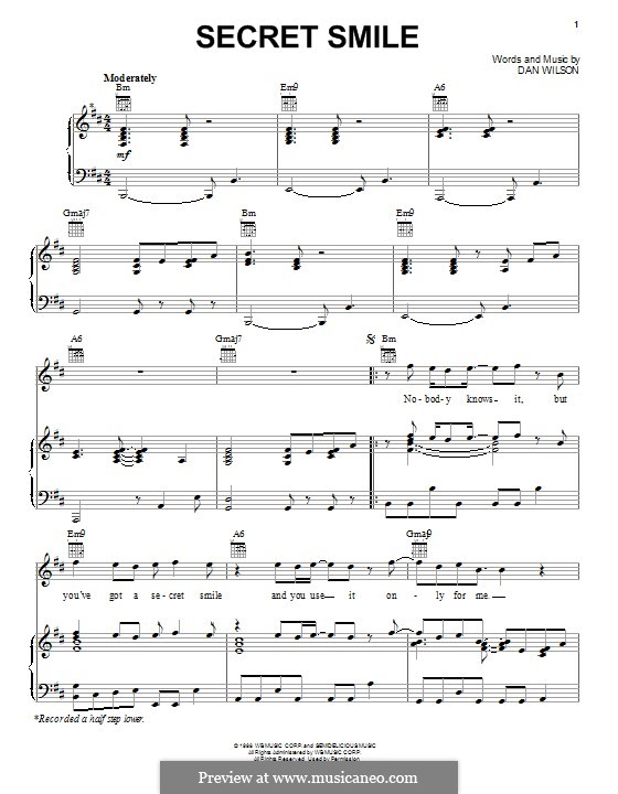 Secret Smile (Semisonic): Для голоса и фортепиано (или гитары) by Daniel Wilson