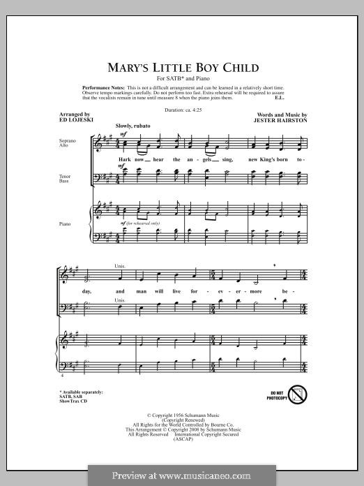 Mary's Little Boy Child: Для смешанного хора by Jester Hairston