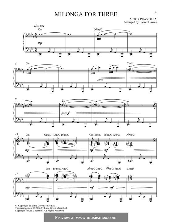 Milonga for Three: Для фортепиано by Астор Пьяццолла