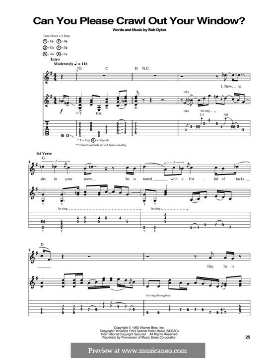Can You Please Crawl Out Your Window?: Гитарная табулатура by Bob Dylan