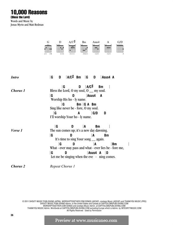 10,000 Reasons (Bless the Lord): Текст, аккорды by Jonas Myrin, Matt Redman