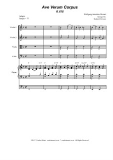 Ave verum corpus, K.618: For string quartet - organ accompaniment by Вольфганг Амадей Моцарт