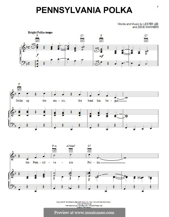 Pennsylvania Polka: Для голоса и фортепиано (или гитары) by Lester Lee, Zeke Manners