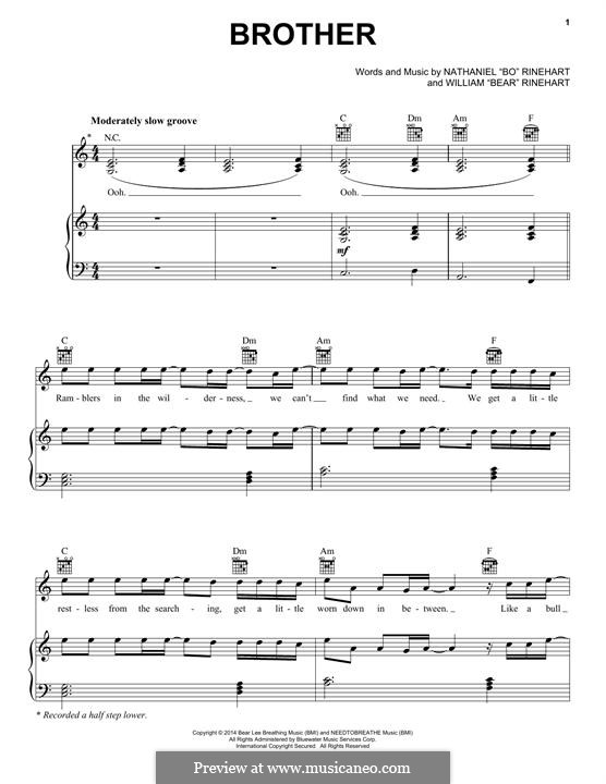 Brother (NEEDTOBREATHE): Для голоса и фортепиано (или гитары) by Nathaniel Rinehart, William Rinehart