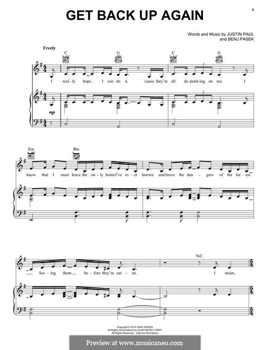 Get Back Up Again (from Trolls): Для голоса и фортепиано (или гитары) by Justin Paul, Benj Pasek