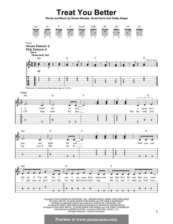 Treat You Better: Гитарная табулатура by John Theodore Geiger, Scott Harris, Shawn Mendes