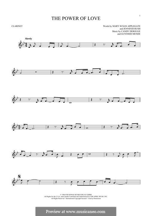 The Power of Love: For clarinet (Air Supply) by Candy Derouge, Gunther Mende, Jennifer Rush, Mary Susan Applegate