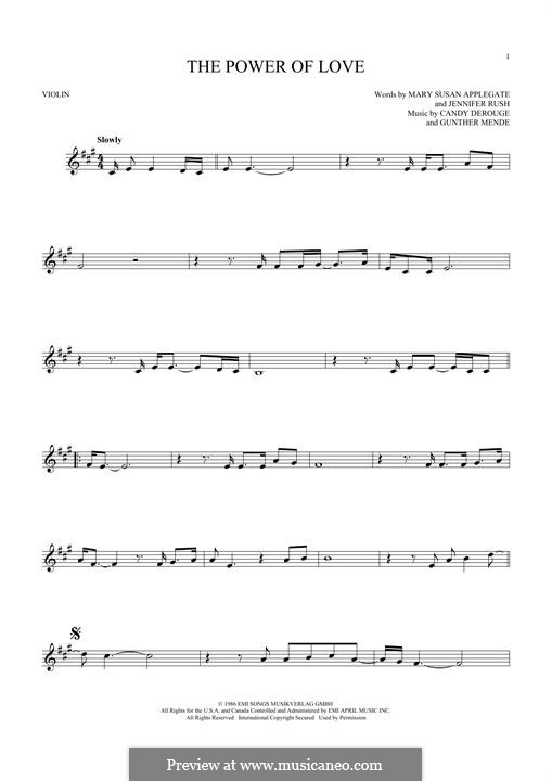 The Power of Love: For violin (Air Supply) by Candy Derouge, Gunther Mende, Jennifer Rush, Mary Susan Applegate