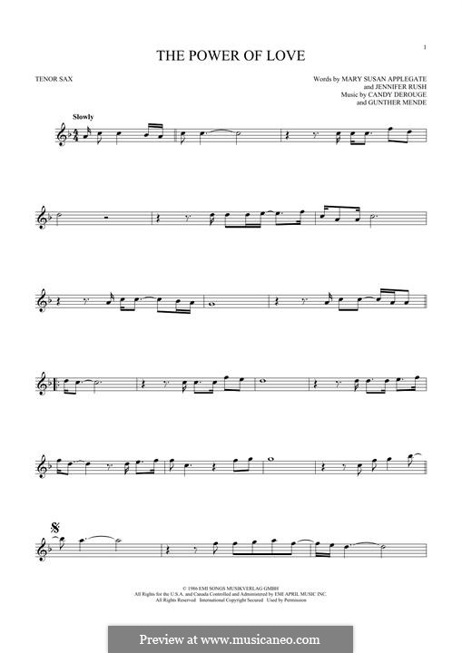 The Power of Love: For tenor saxophone (Air Supply) by Candy Derouge, Gunther Mende, Jennifer Rush, Mary Susan Applegate