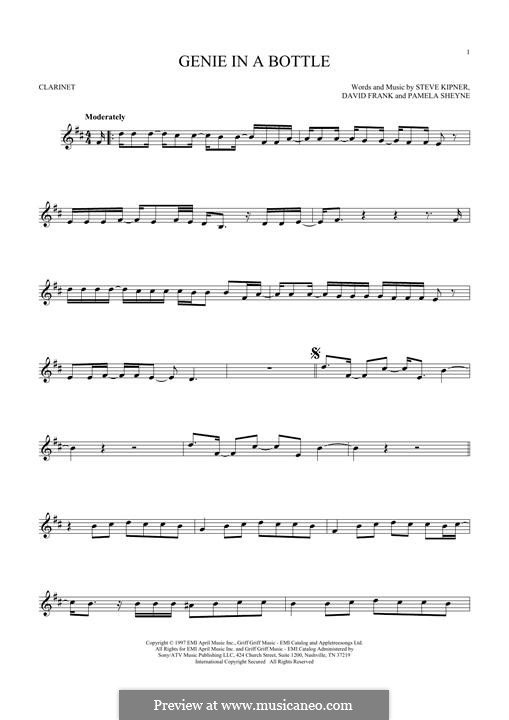Genie in a Bottle (Christina Aguilera): Для кларнета by David Frank, Pamela Sheyne, Stephen Alan Kipner