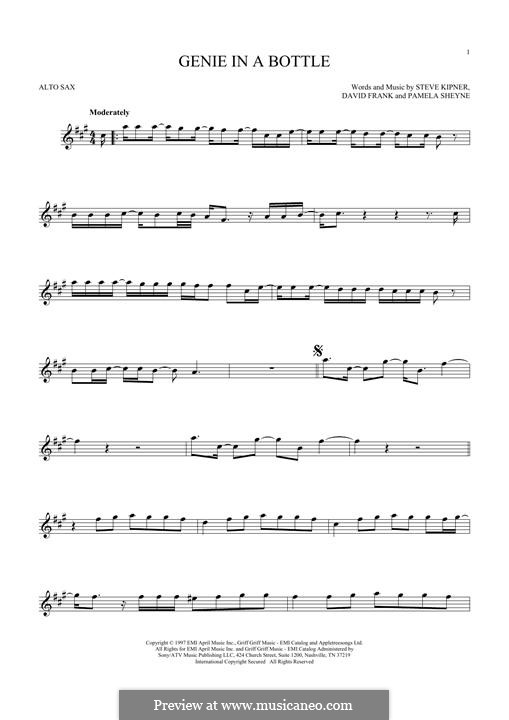 Genie in a Bottle (Christina Aguilera): Для альтового саксофона by David Frank, Pamela Sheyne, Stephen Alan Kipner