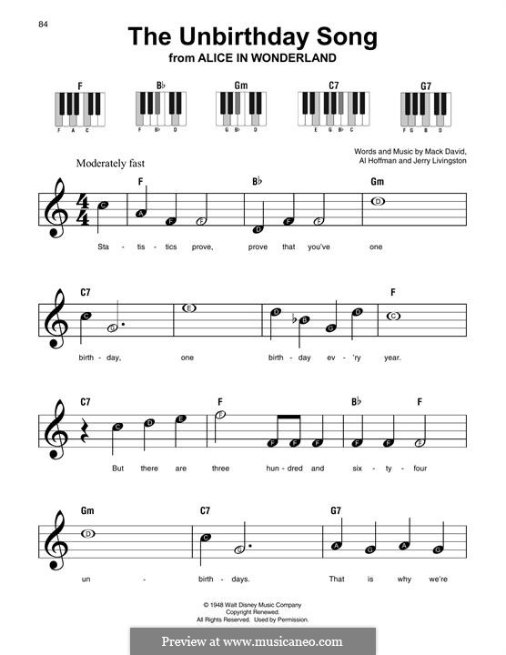The Unbirthday Song: Мелодия by Al Hoffman, Jerry Livingston, Mack David
