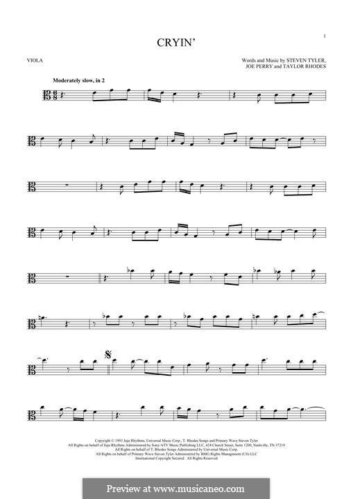 Cryin' (Aerosmith): For viola by Joe Perry, Steven Tyler, Taylor Rhodes