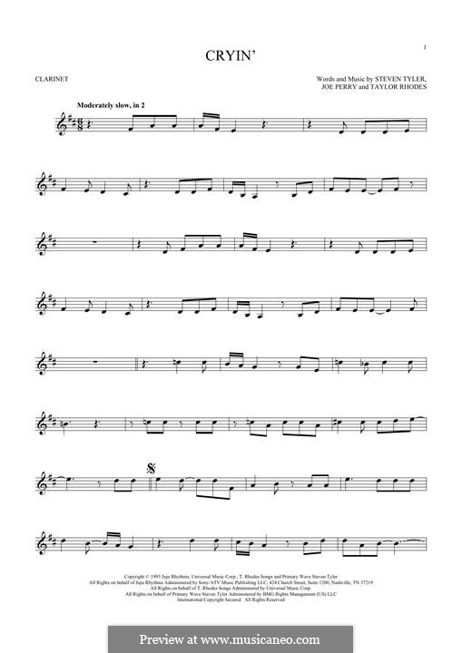 Cryin' (Aerosmith): Для кларнета by Joe Perry, Steven Tyler, Taylor Rhodes