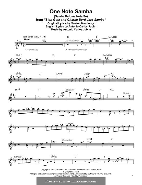 One Note Samba (Samba De Uma Nota): Для тенорового саксофона by Antonio Carlos Jobim