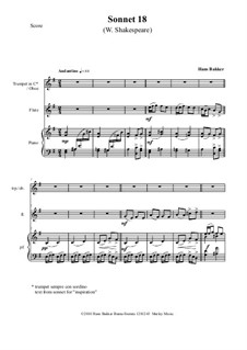 Sonnet 18: For trumpet in C con sordino's or oboe, flute and piano by Hans Bakker