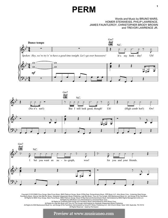 Perm: Для голоса и фортепиано (или гитары) by Homer Steinweiss, James Fauntleroy II, Bruno Mars, Philip Lawrence, Trevor Lawrence, Christopher Brody Brown