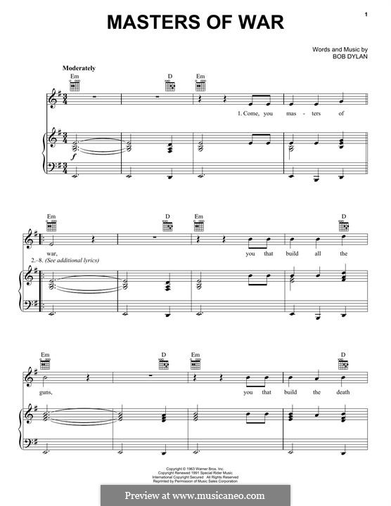 Masters of War: Для голоса и фортепиано (или гитары) by Bob Dylan