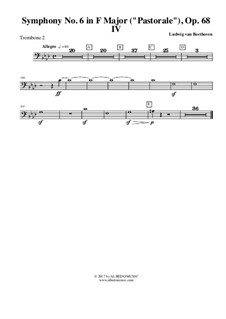 Часть IV. Гроза, Буря: Trombone in Bass Clef 2 (transposed part) by Людвиг ван Бетховен