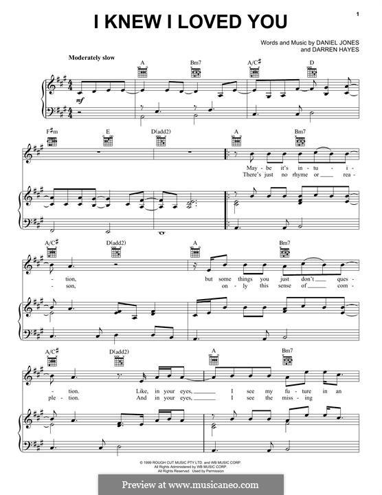 I Knew I Loved You (Savage Garden): Для голоса и фортепиано (или гитары) by Danny Jones, Darren Hayes