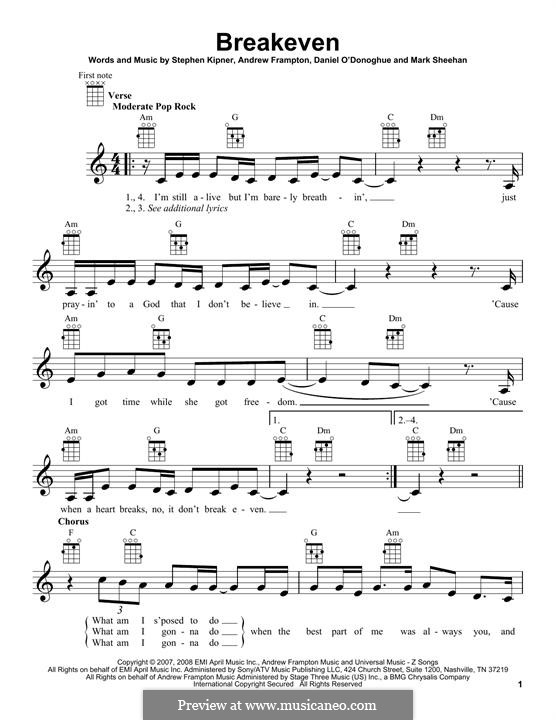 Breakeven (The Script): Для укулеле by Andrew Frampton, Danny O'Donoghue, Mark Sheehan, Stephen Alan Kipner