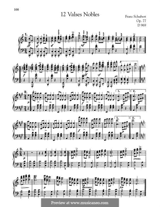 Благородные вальсы для фортепиано, D.969 Op.77: Для одного исполнителя by Франц Шуберт