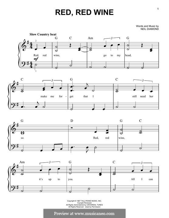 Red, Red Wine (UB40): Для фортепиано by Neil Diamond