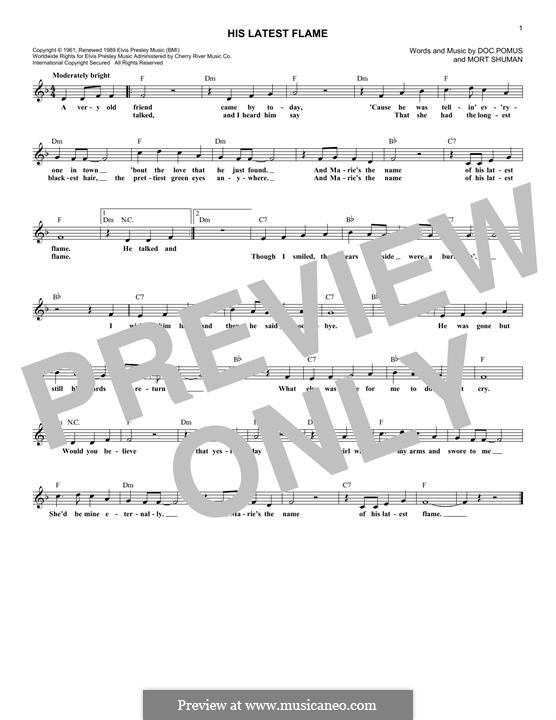 (Marie's the Name) His Latest Flame (Elvis Presley): Мелодия by Doc Pomus, Mort Shuman