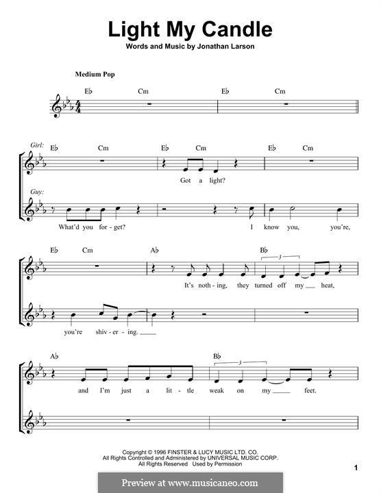 Light My Candle: Мелодия by Jonathan Larson