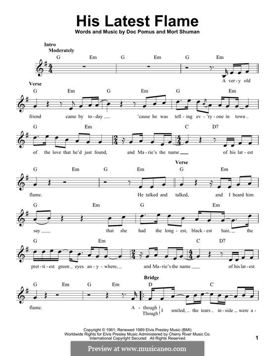 (Marie's the Name) His Latest Flame (Elvis Presley): Мелодия by Doc Pomus, Mort Shuman