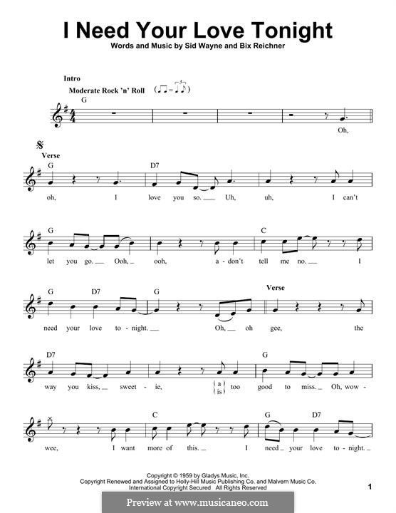 I Need Your Love Tonight (Elvis Presley): Мелодия by Bix Reichner, Sid Wayne