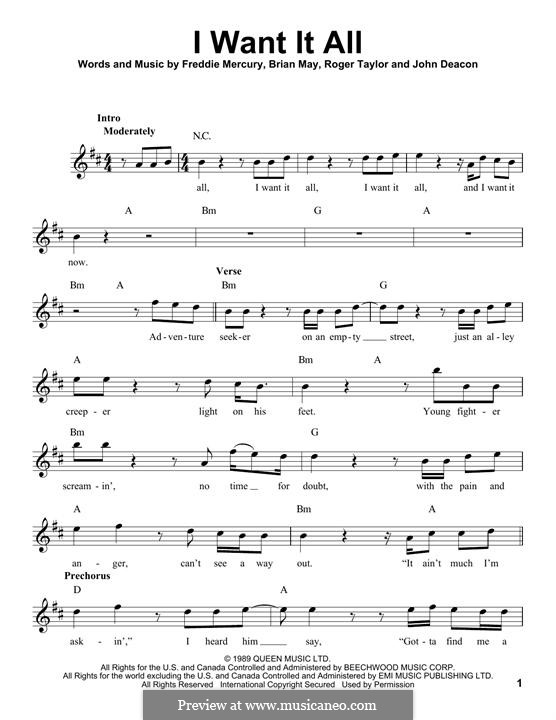 I Want it All (Queen): Мелодия by Brian May, Freddie Mercury, John Deacon, Roger Taylor