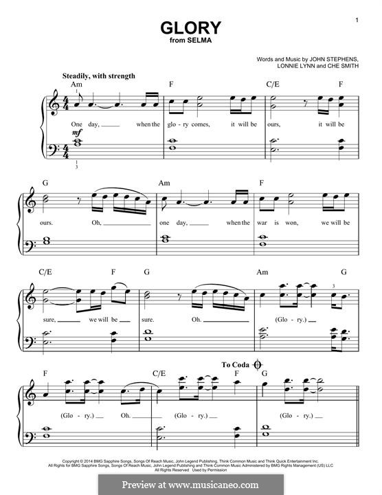 Glory (Common & John Legend): Для фортепиано by John Stephens, Lonnie Rashid Lynn Jr., Rhymefest