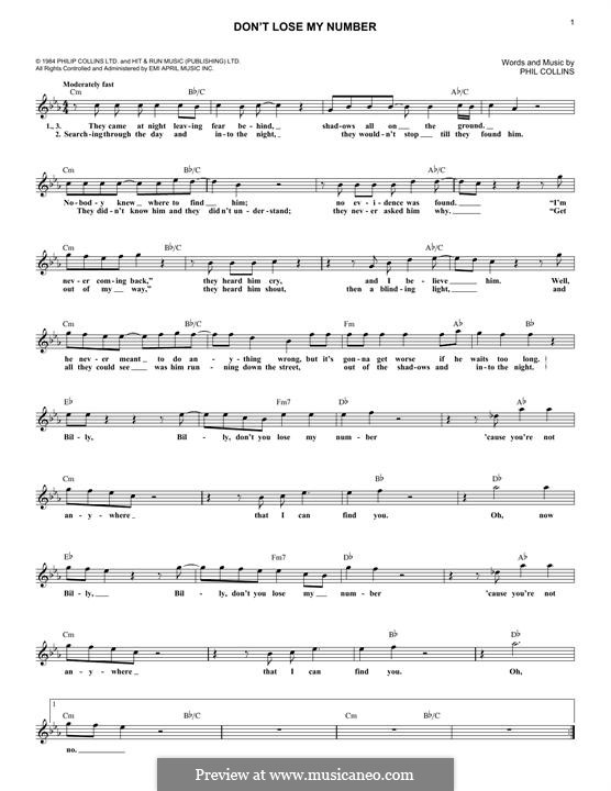 Don't Lose My Number: Мелодия by Phil Collins