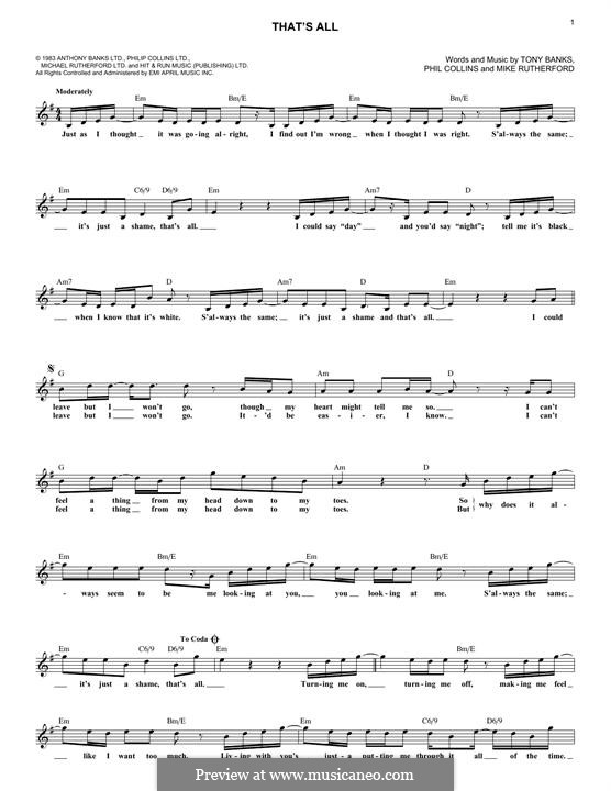 That's All (Genesis): Мелодия by Tony Banks, Mike Rutherford, Phil Collins