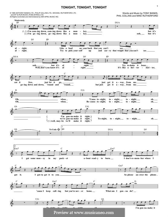 Tonight, Tonight, Tonight (Genesis): Мелодия by Tony Banks, Mike Rutherford, Phil Collins