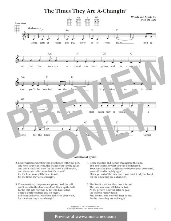 The Times They Are A-Changin': Для укулеле by Bob Dylan