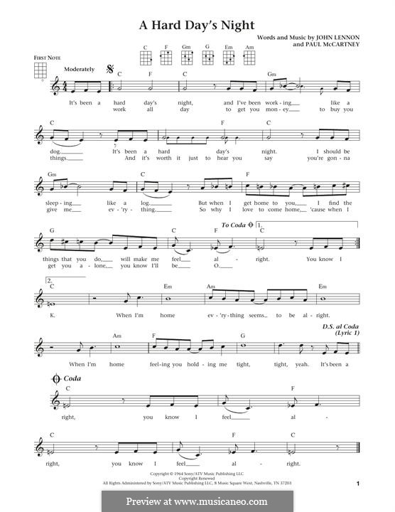 A Hard Day's Night (The Beatles): Для укулеле by John Lennon, Paul McCartney