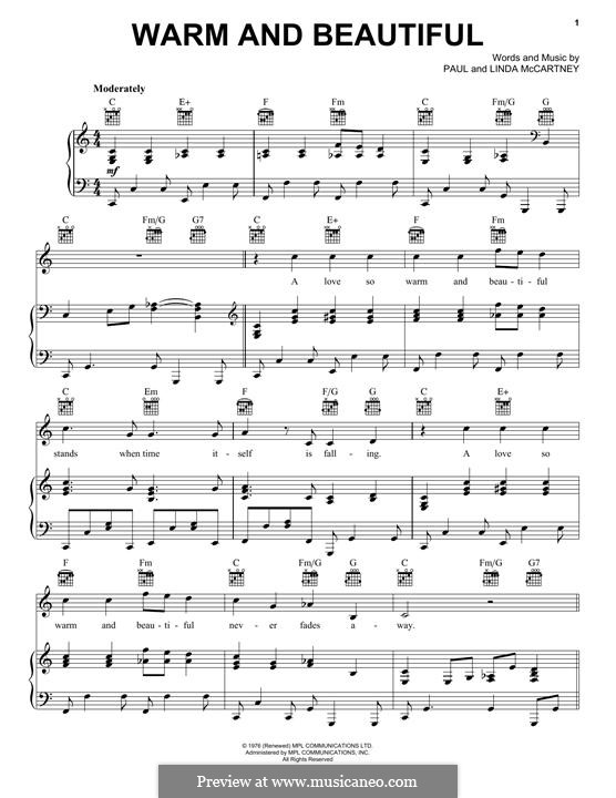 Warm and Beautiful (Wings): Для голоса и фортепиано (или гитары) by Linda McCartney, Paul McCartney