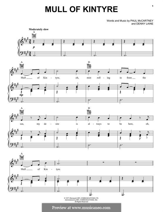 Mull of Kintyre (Wings): Для голоса и фортепиано (или гитары) by Denny Laine, Paul McCartney