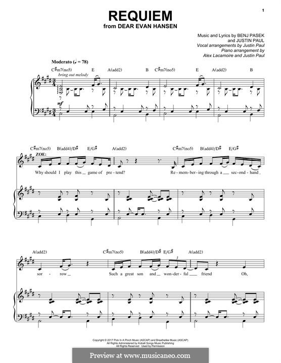 Requiem (from Dear Evan Hansen): Для голоса и фортепиано by Justin Paul, Benj Pasek